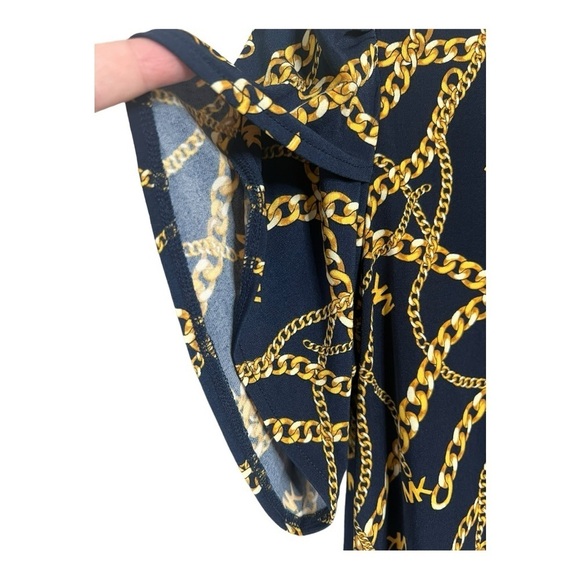 Michael Kors Split Neck Navy Gold Chain Top with Tulip Sleeve Size SP Casual - Picture 4 of 15